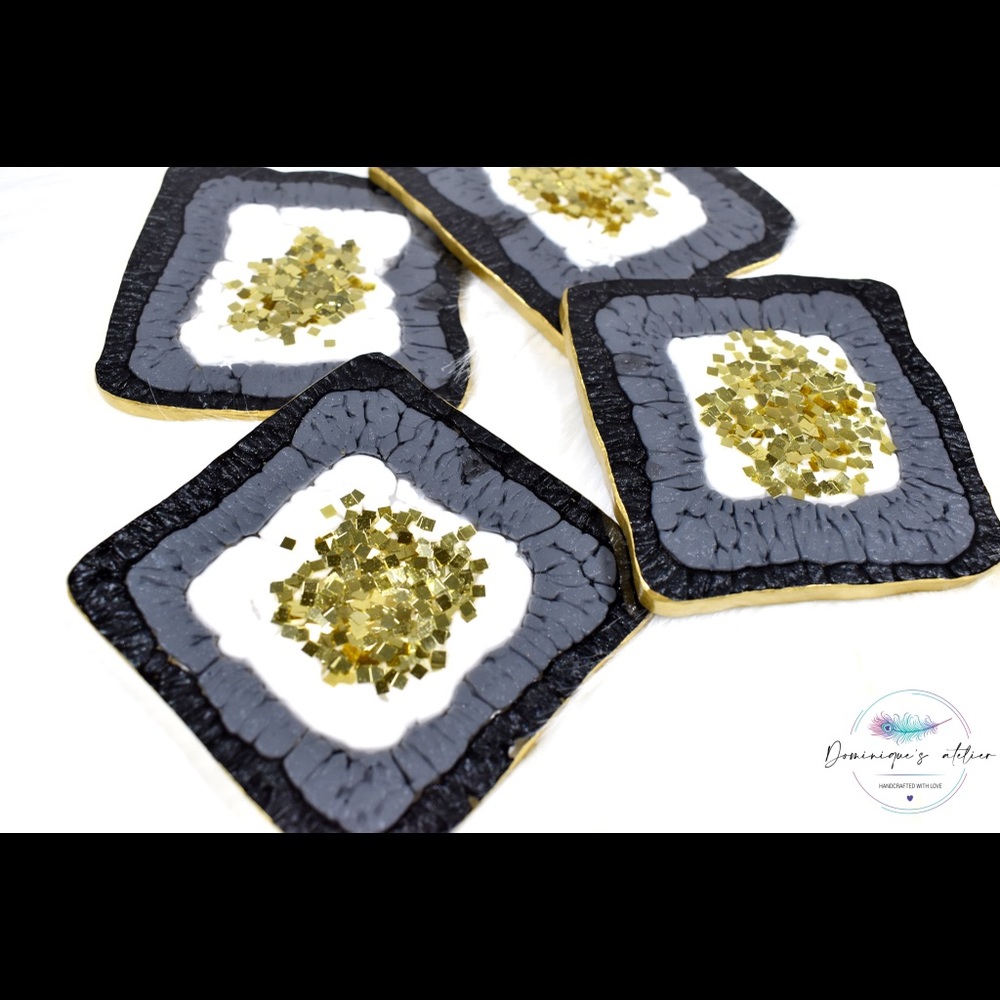 Onyx, white & gold square coasters (set of 4)